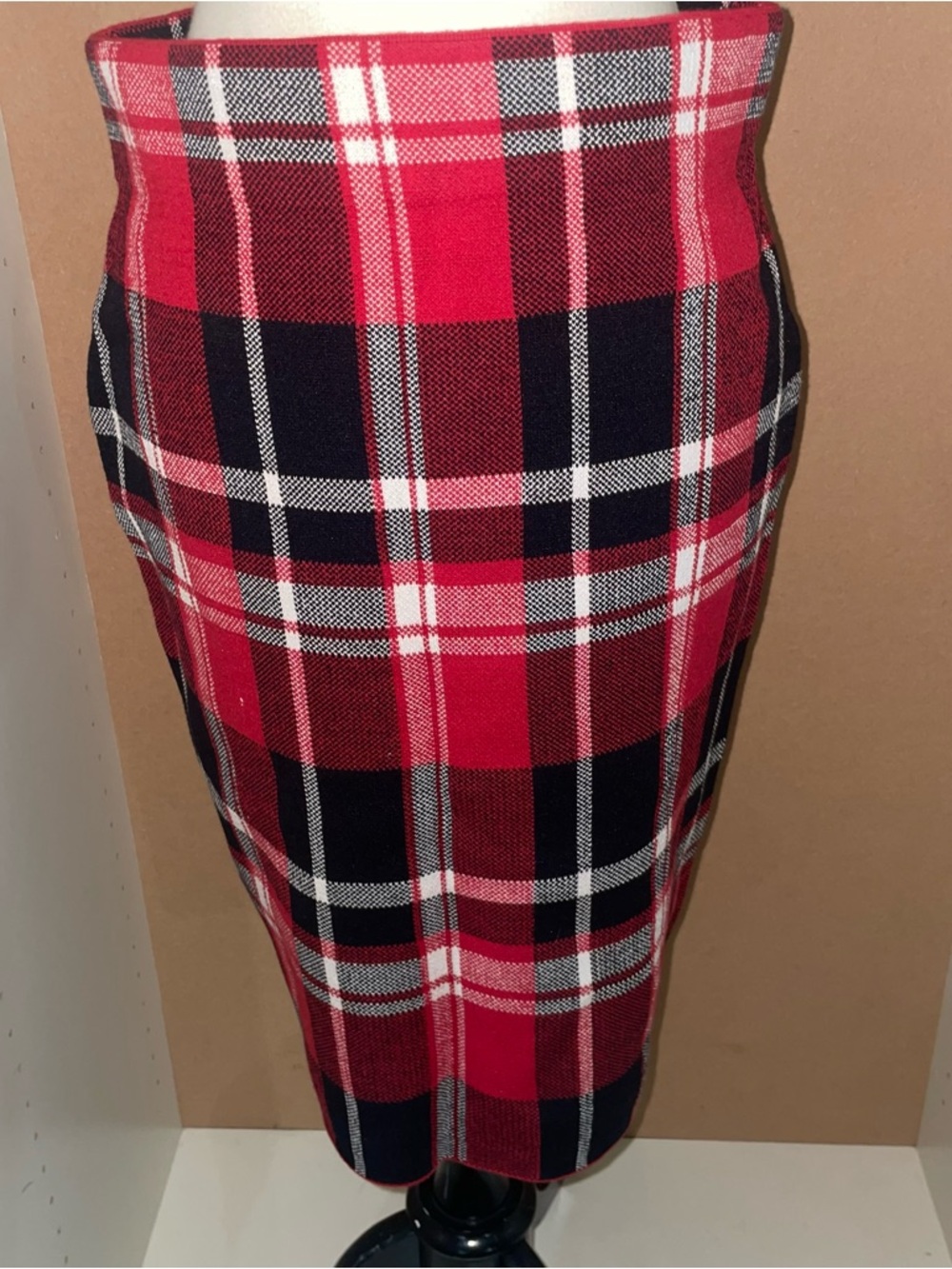 Chaps Red and Black Plaid Pencil Skirt